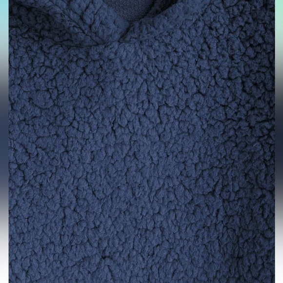 NWT Women's Navy Blue Pullover Crop Hoodie Loose Fit Fuzzy Faux Fur Sweatshirt - Picture 3 of 7